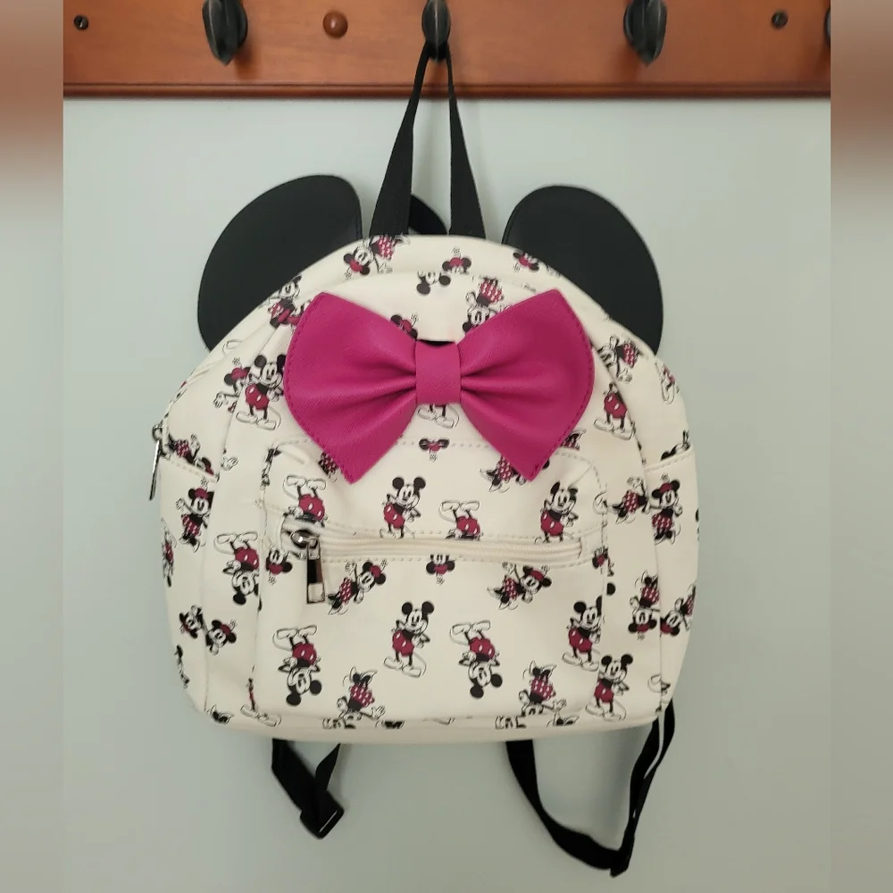 Disney Minnie Mouse Small Kids Ear‎ Backpack Purple Bow Off White
